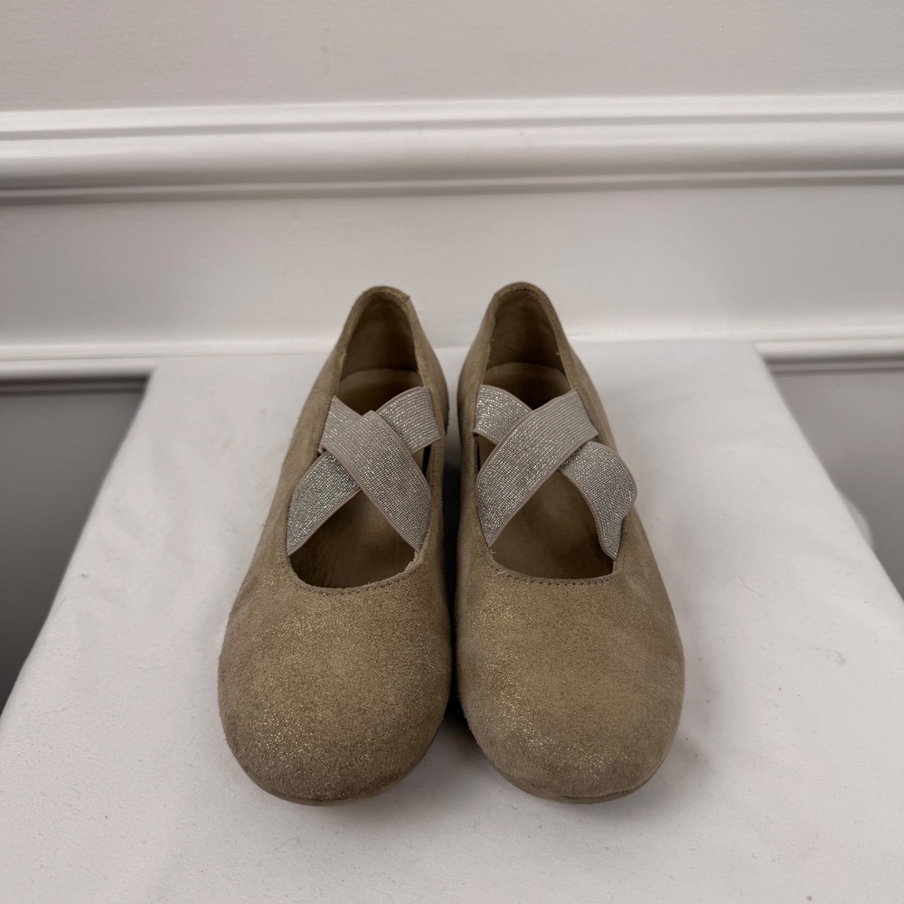 Naturino Girls Gold Suede Shimmer Ballet Flats Elastic Straps Size 30